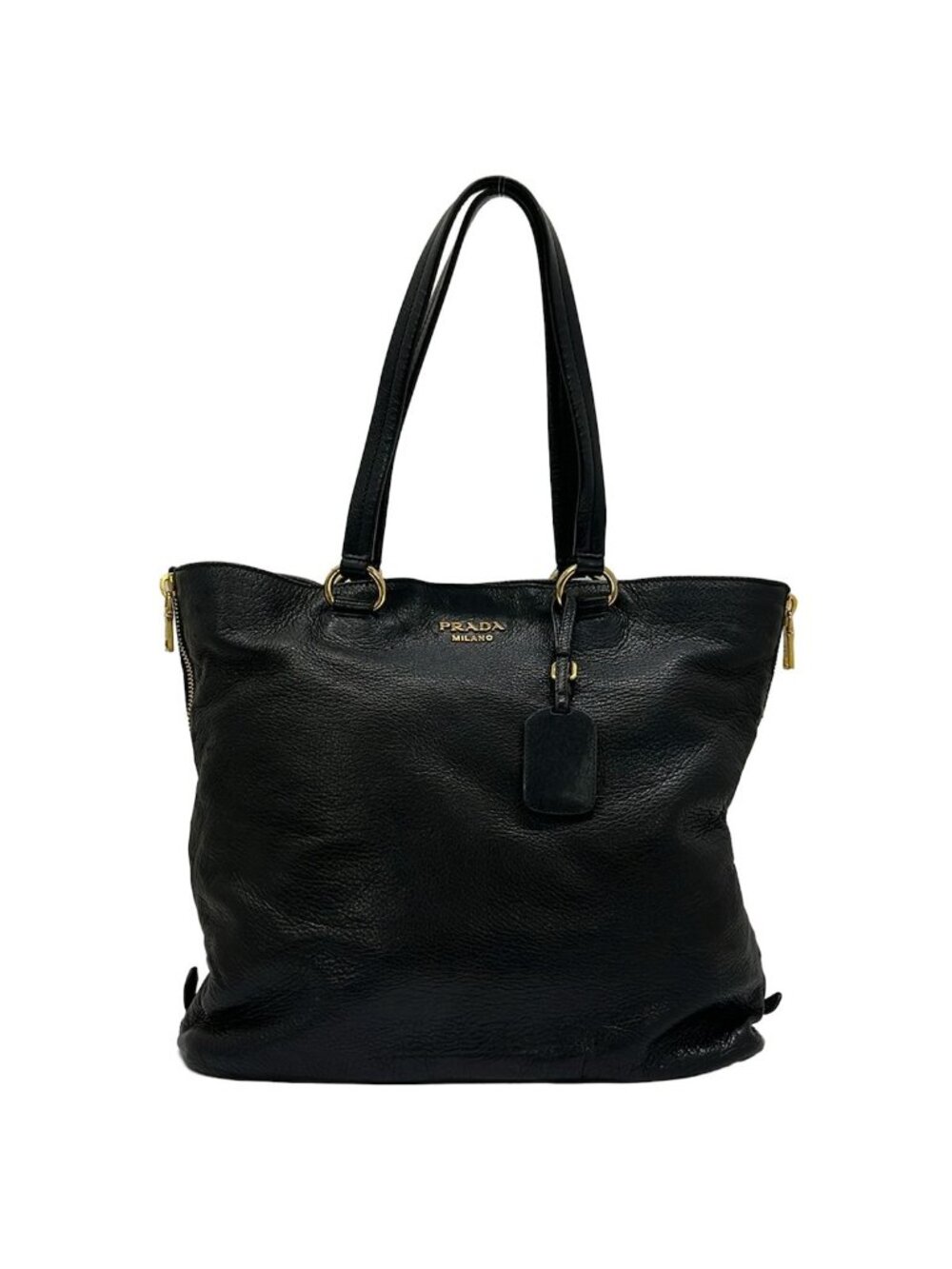 Prada Tote Bag Black Leather Tag